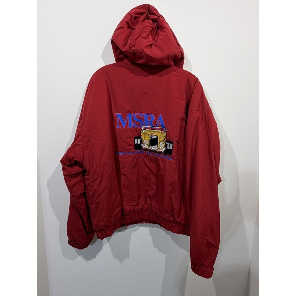 Vintage Game Hooded Jacket Mens L Red Embroidered MSRA Street Rod Cars